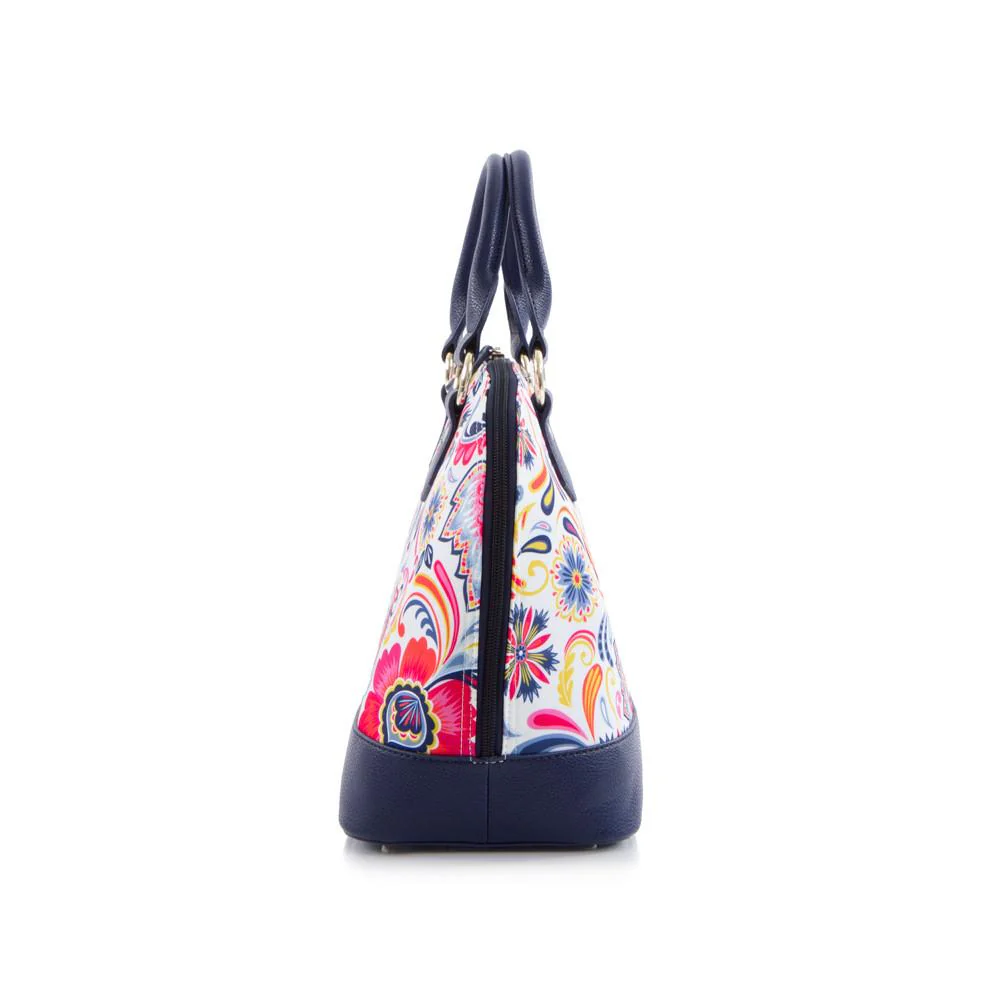 Bliss Printed Dome Satchel - White/Navy - Image 3
