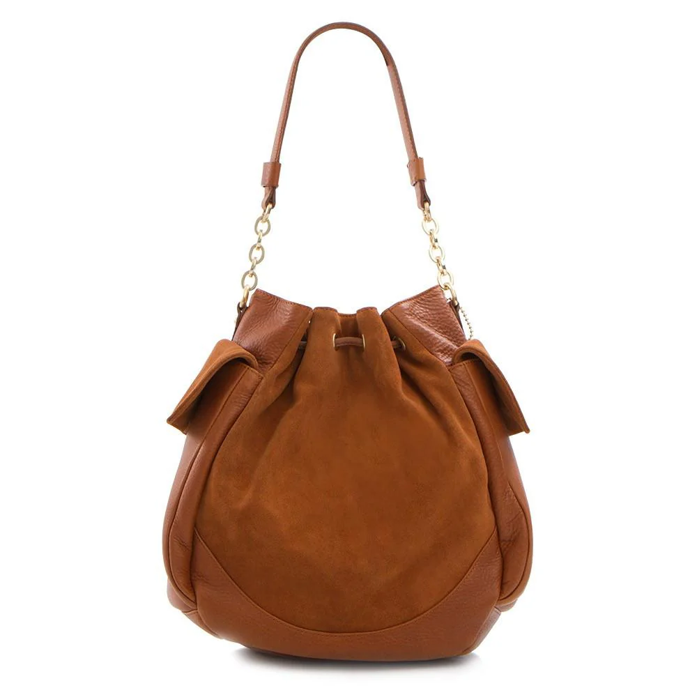 Soho Suede/Leather Large Drawstring Bag - Taupe - Image 4